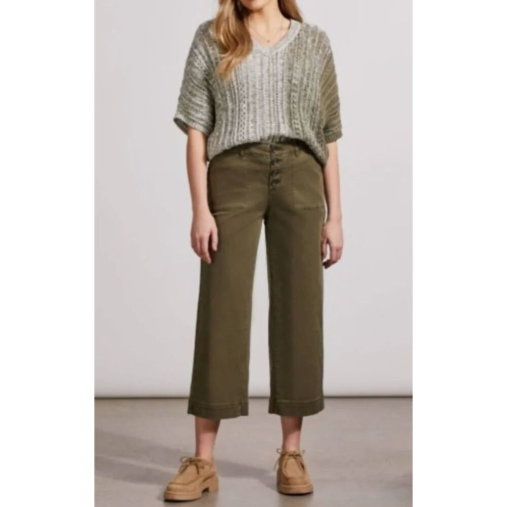 Tribal Audrey Mid Rise Wide Crop Pants Olive Green Womens 6 NWT $120 MSRP